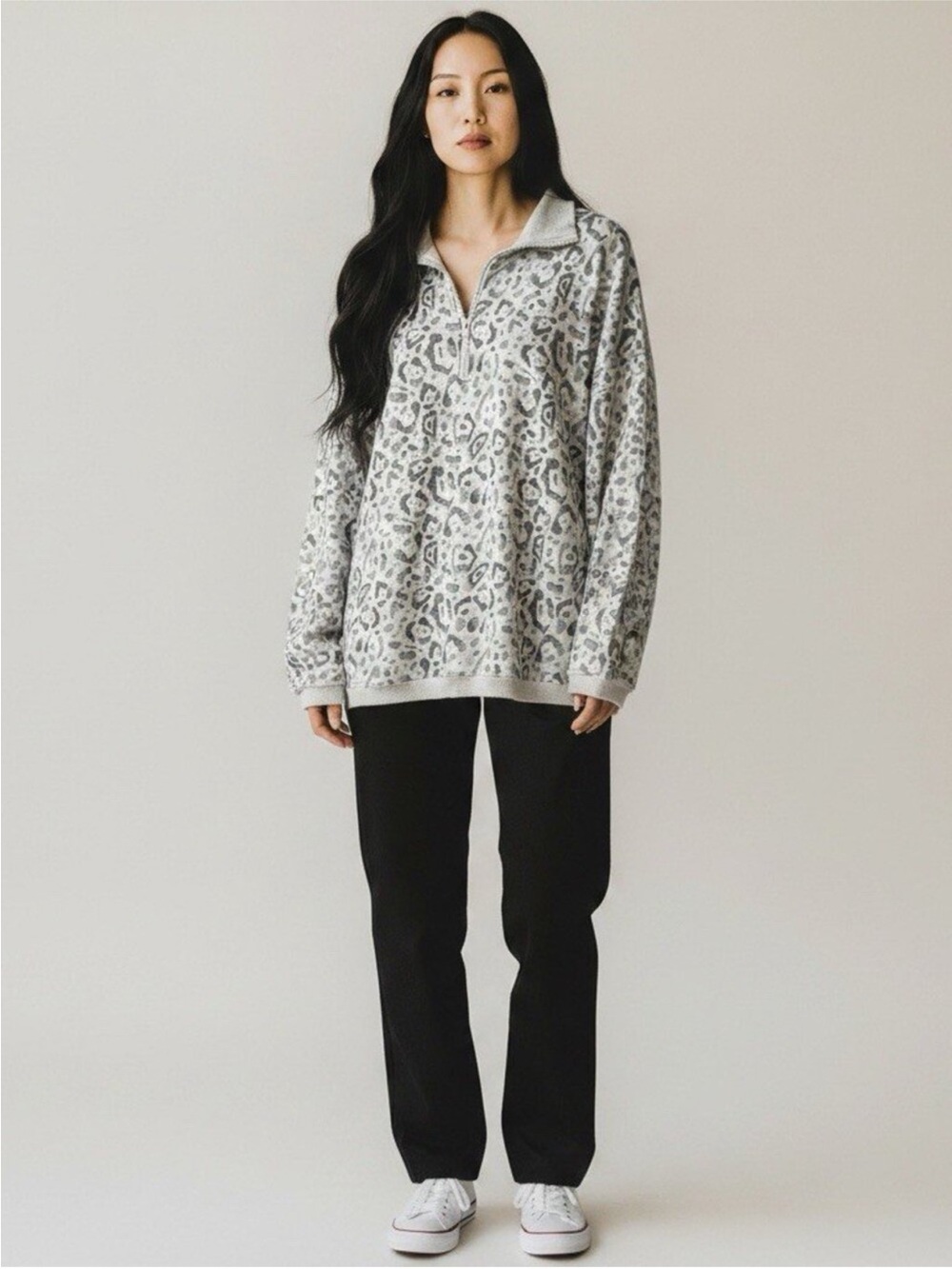 Aerie Leopard Oversized Quarter Zip